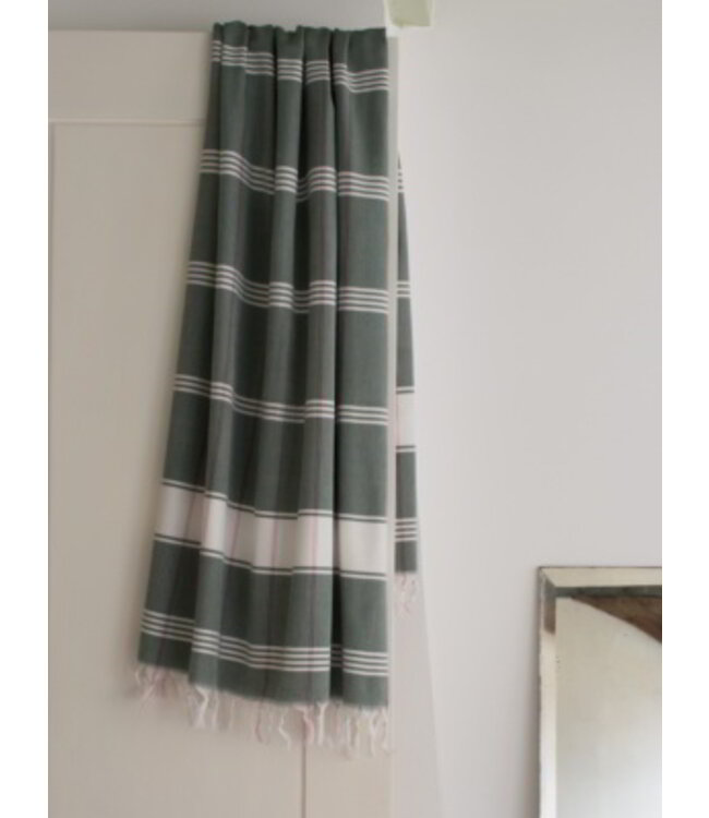 organic hamamdoek biokatoen dennengroen wit 170x100cm