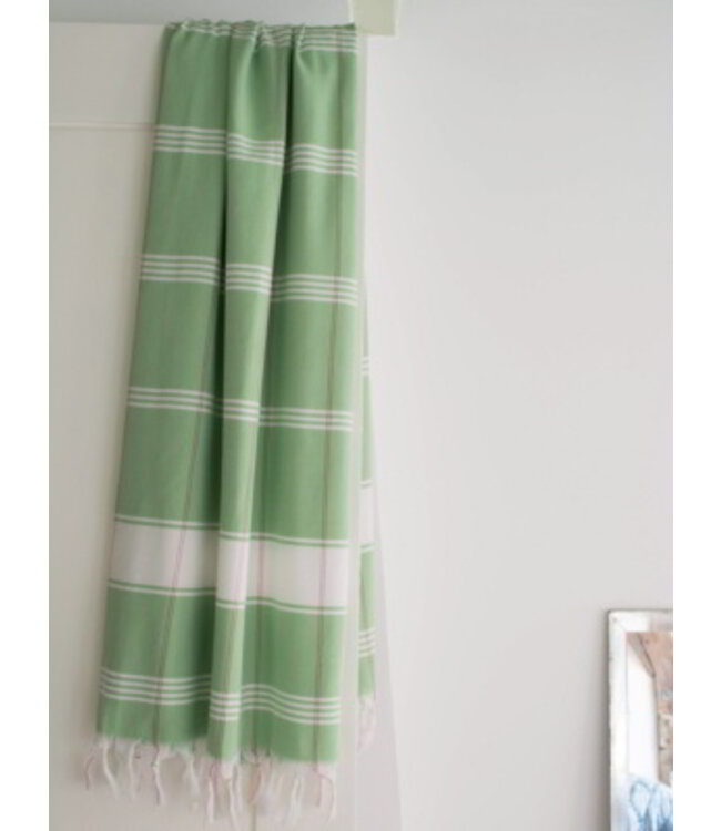 organic hamamdoek biokatoen pistachegroen wit 170x100cm