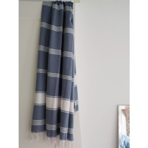 Ottomania organic hamamdoek biokatoen marineblauw wit