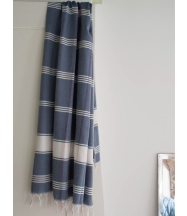 organic hamamdoek biokatoen marineblauw wit 170x100cm