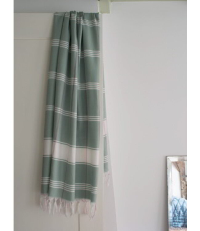 organic hamamdoek biokatoen grijsgroen wit 170x100cm