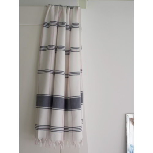 Ottomania organic hamamdoek biokatoen wit donkerblauw