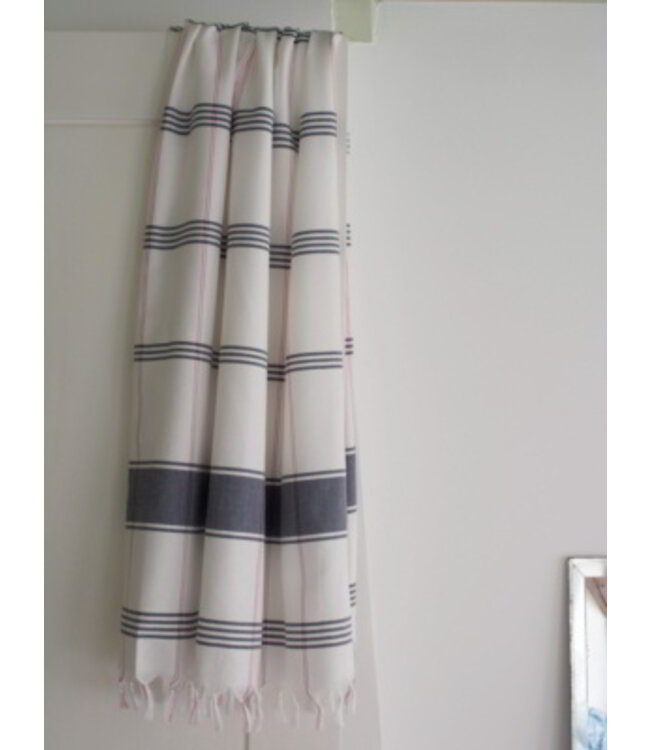 organic hamamdoek biokatoen wit donkerblauw 170x100cm