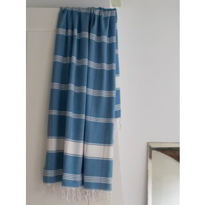 Ottomania organic hamamdoek biokatoen oceaanblauw wit