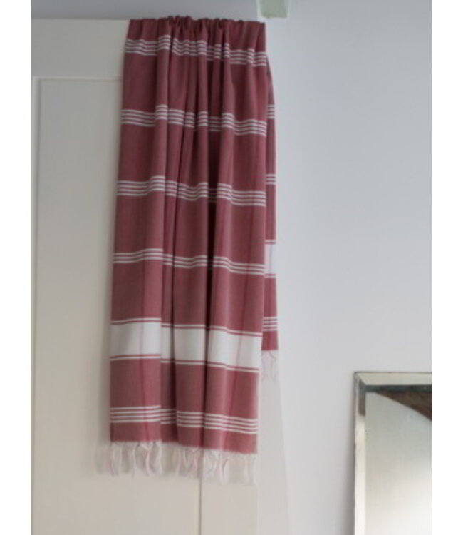 organic hamamdoek biokatoen bordeaux wit 170x100cm
