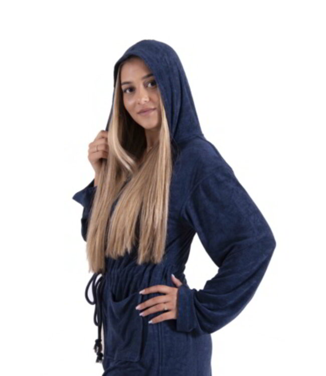 jersey badjas met rits en capuchon marineblauw