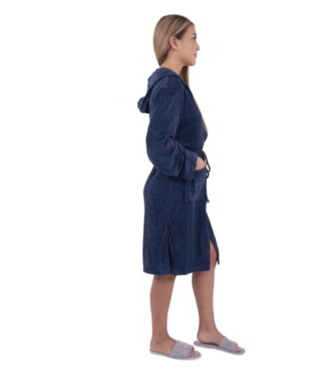 jersey badjas met rits en capuchon marineblauw