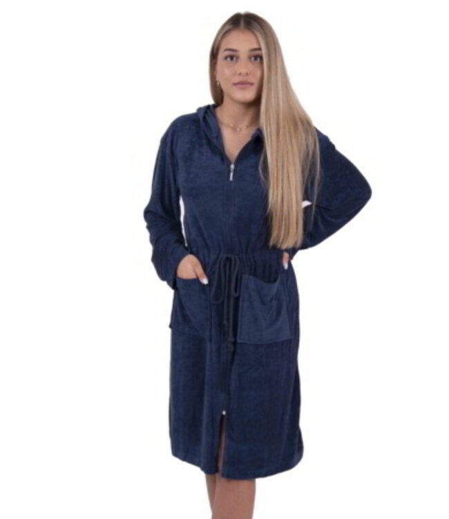 jersey badjas met rits en capuchon marineblauw