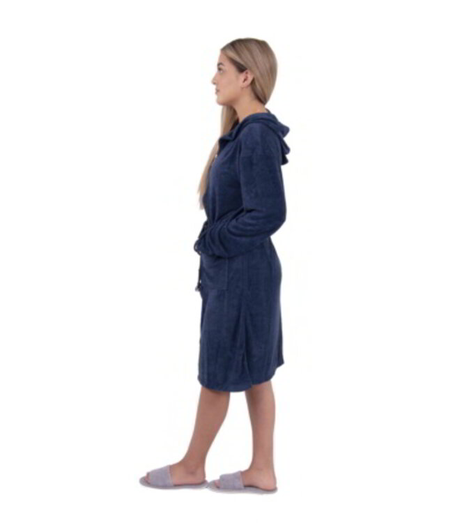 jersey badjas met rits en capuchon marineblauw