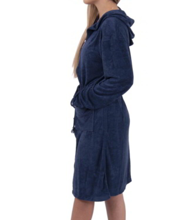 jersey badjas met rits en capuchon marineblauw