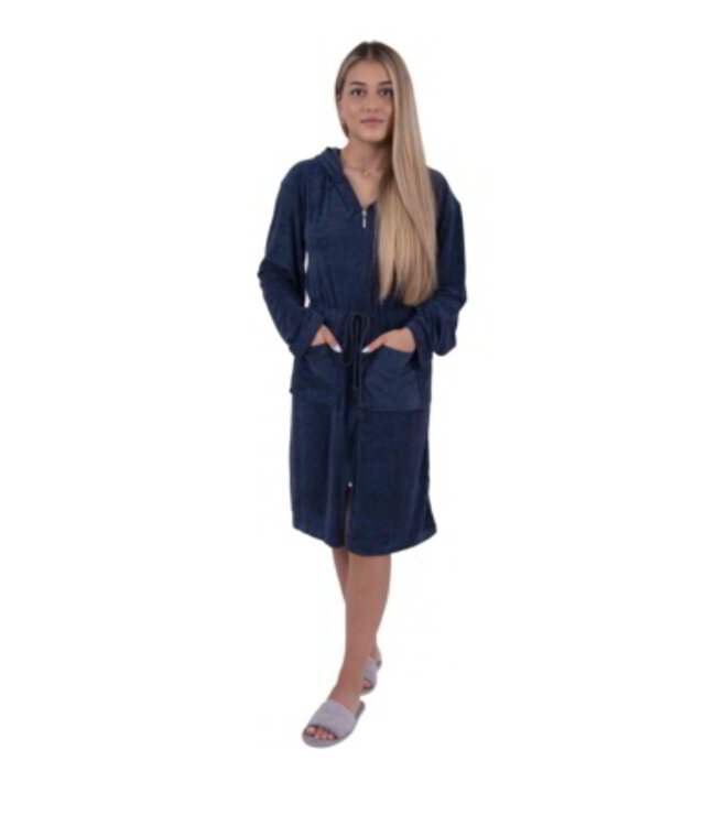 jersey badjas met rits en capuchon marineblauw