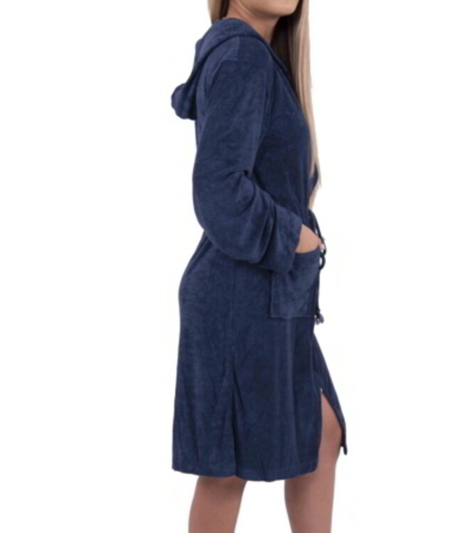 jersey badjas met rits en capuchon marineblauw