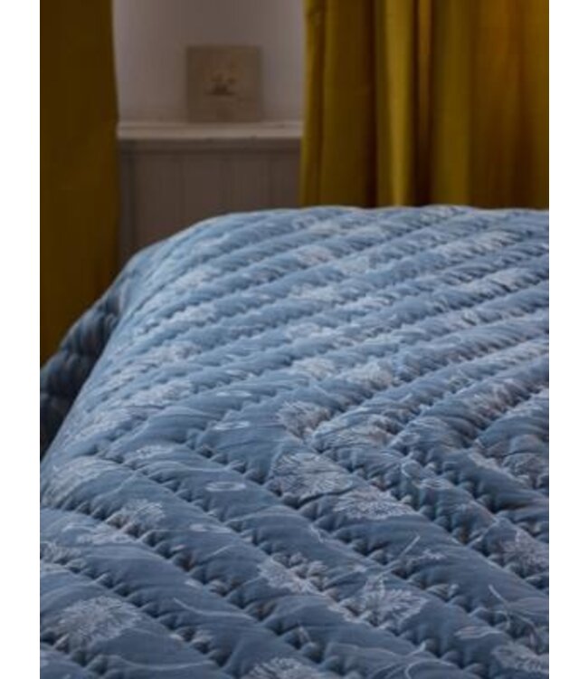 damast beddensprei blauw 250x280cm