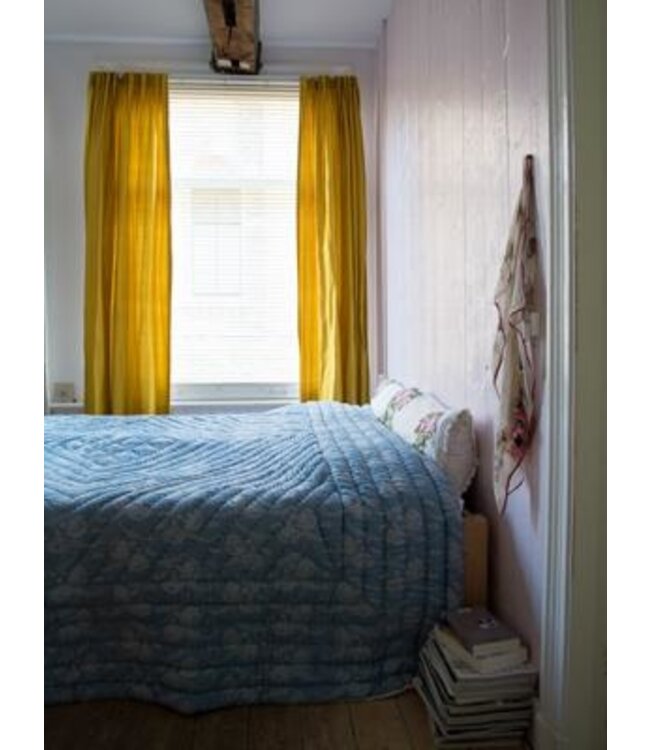 damast beddensprei blauw 250x280cm