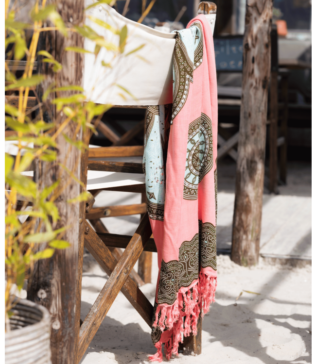 pareo Flower pink light blue 160x110cm