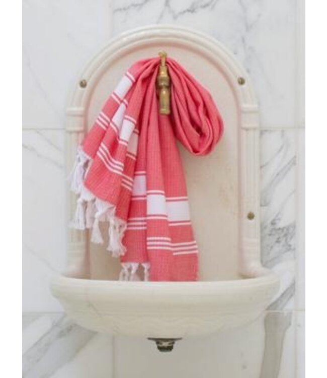 kleine hamamdoek honingraat koraalrood 100x50cm