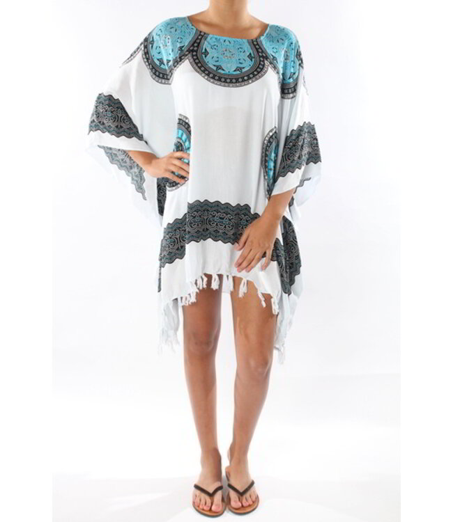 Strandtuniek Flower white blue black onesize