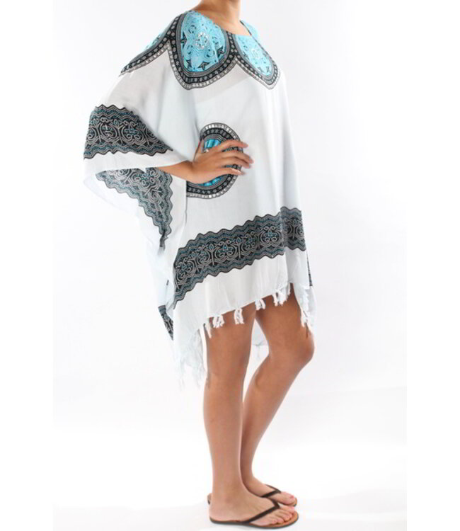 Strandtuniek Flower white blue black onesize