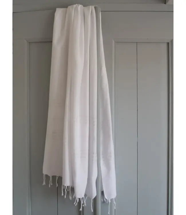 hamamdoek XL wit met glanzend witte strepen 210x100cm