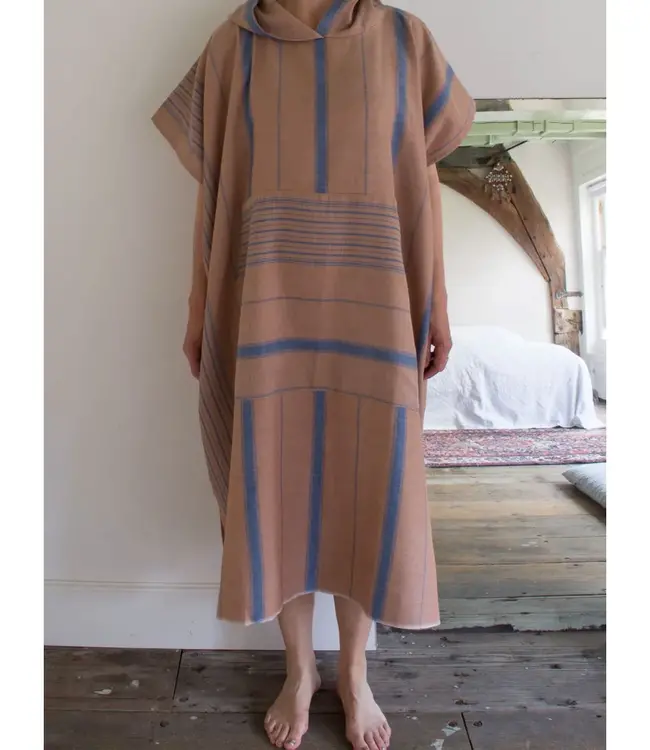 surf en zwemponcho voor volwassenen bruin/marineblauw - onesize
