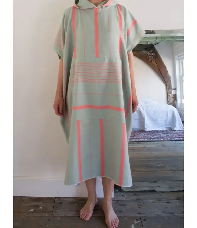 surf en zwemponcho voor volwassenen grijsgroen/koraalrood - onesize