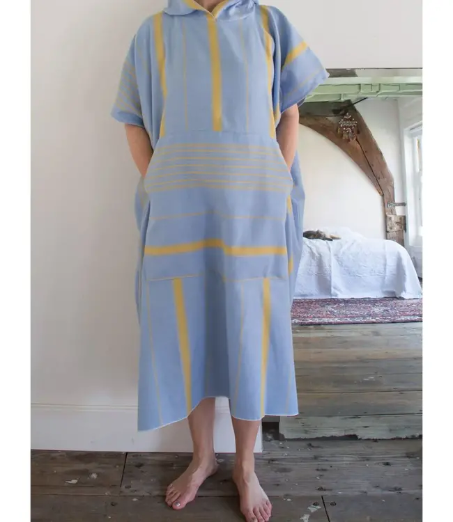 surf en zwemponcho voor volwassenen blauw/mosterd - onesize