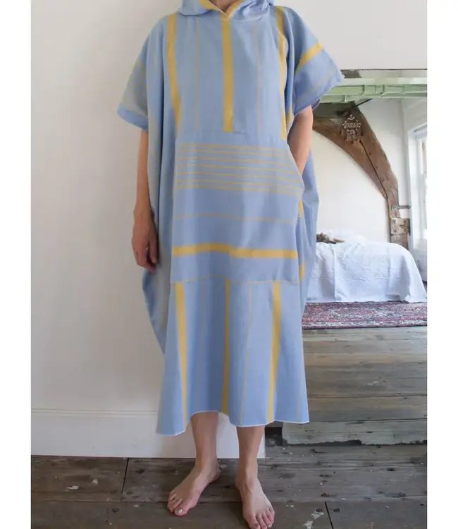 surf en zwemponcho voor volwassenen blauw/mosterd - onesize
