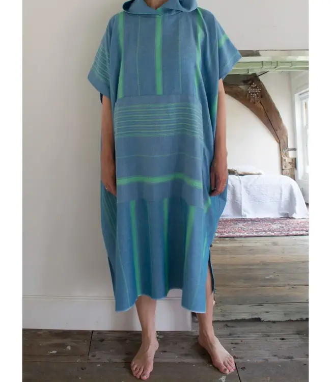 surf en zwemponcho voor volwassenen oceaanblauw/jade - onesize
