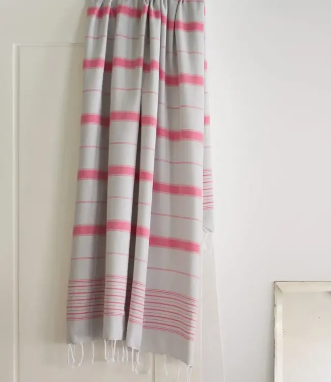 2 kleuren hamamdoek lichtgrijs/robijnrood 170x100cm