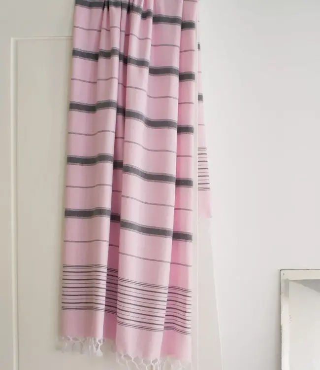 Ottomania 2 kleuren hamamdoek roze/zwart 170x100cm