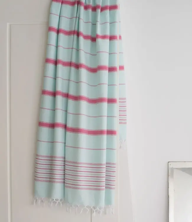 2 kleuren hamamdoek mint/robijn 170x100cm
