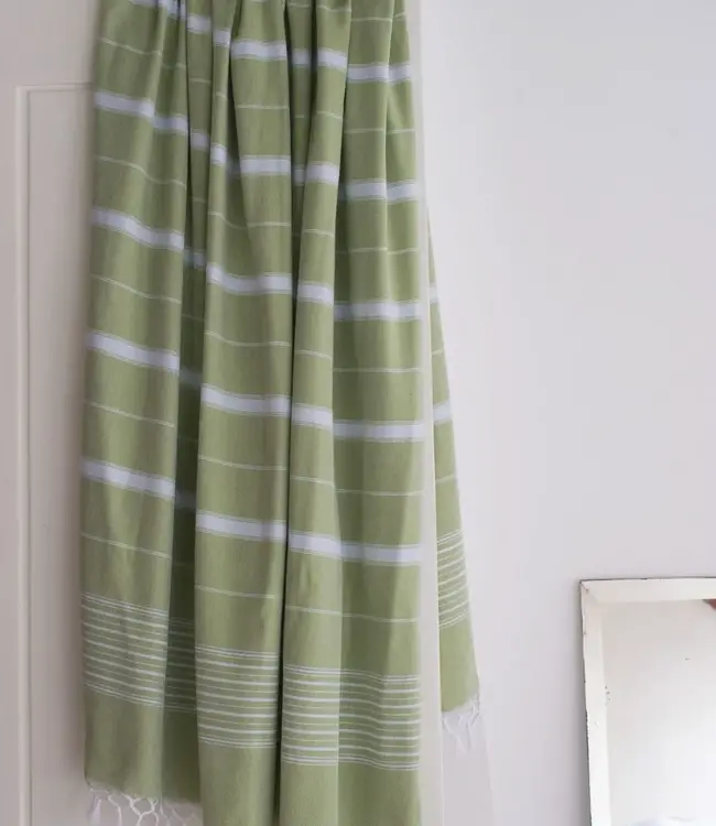 2 kleuren hamamdoek mosgroen/lichtblauw 170x100cm