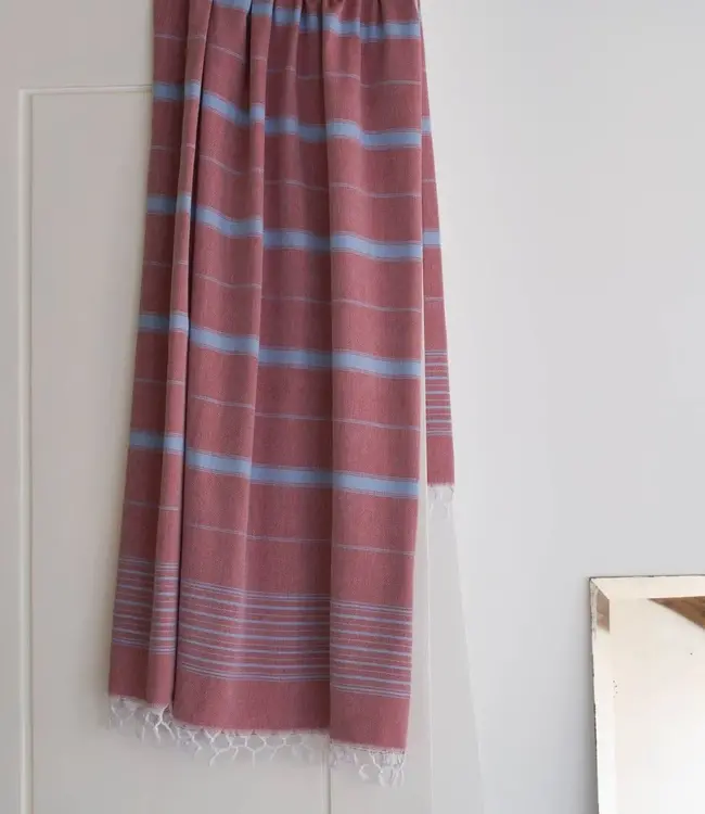 2 kleuren hamamdoek bordeaux/blauw 170x100cm
