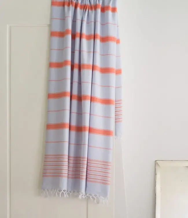 2 kleuren hamamdoek lichtblauw/mandarijn 170x100cm