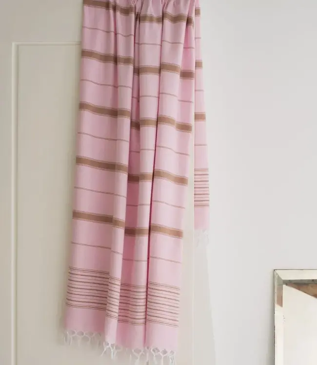 2 kleuren hamamdoek roze/bruin 170x100cm