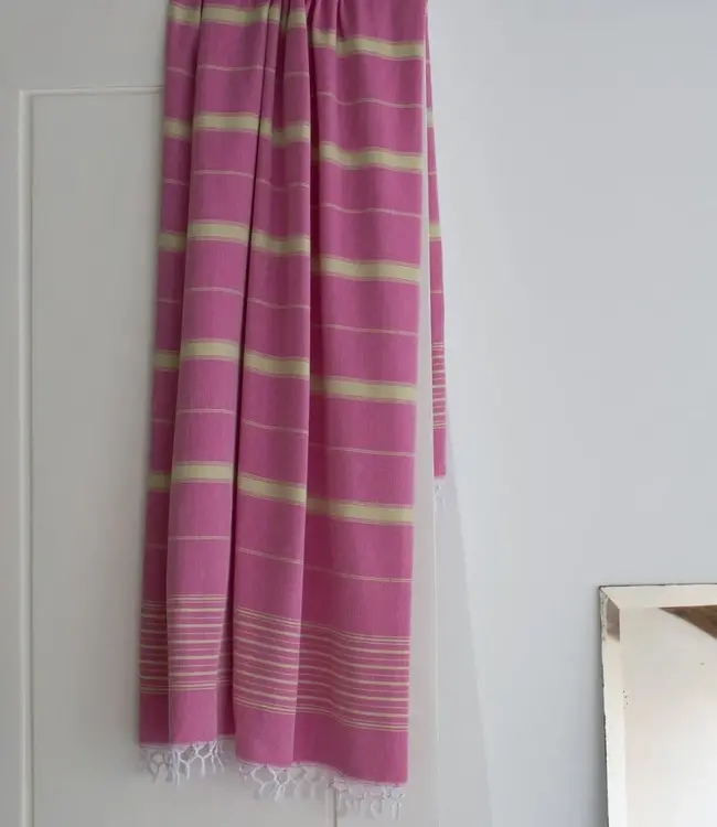 2 kleuren hamamdoek fuchsia/linde 170x100cm