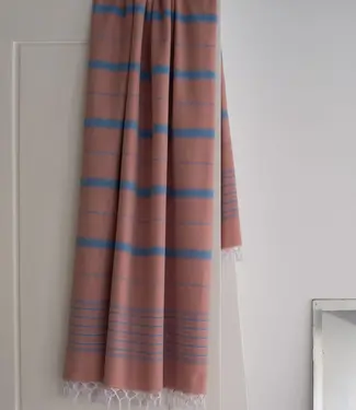 Ottomania 2 kleuren hamamdoek koper/oceaanblauw