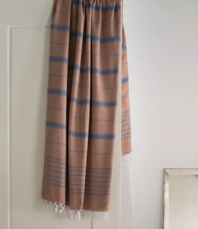 Ottomania 2 kleuren hamamdoek bruin/marineblauw 170x100cm