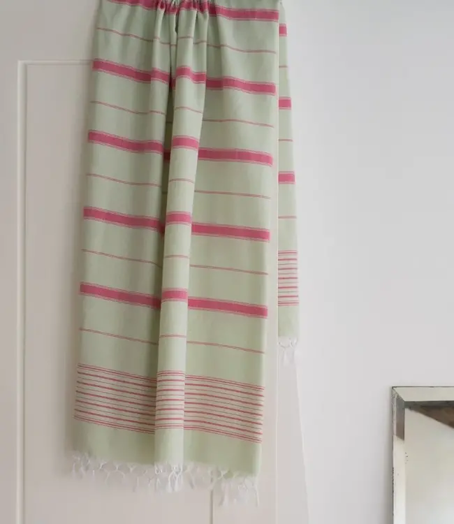 2 kleuren hamamdoek lichtgroen/fuchsia 170x100cm