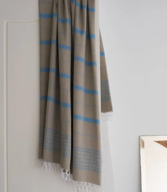 2 kleuren hamamdoek olijfgroen/oceaanblauw 170x100cm