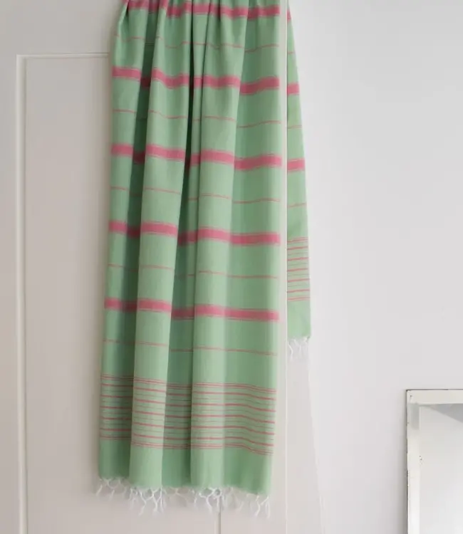 Ottomania 2 kleuren hamamdoek pistache/tulp 170x100cm