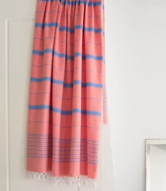 Ottomania 2 kleuren hamamdoek koraalrood/mediteraanblauw