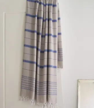 Ottomania 2 kleuren hamamdoek grijsbeige/parlementblauw