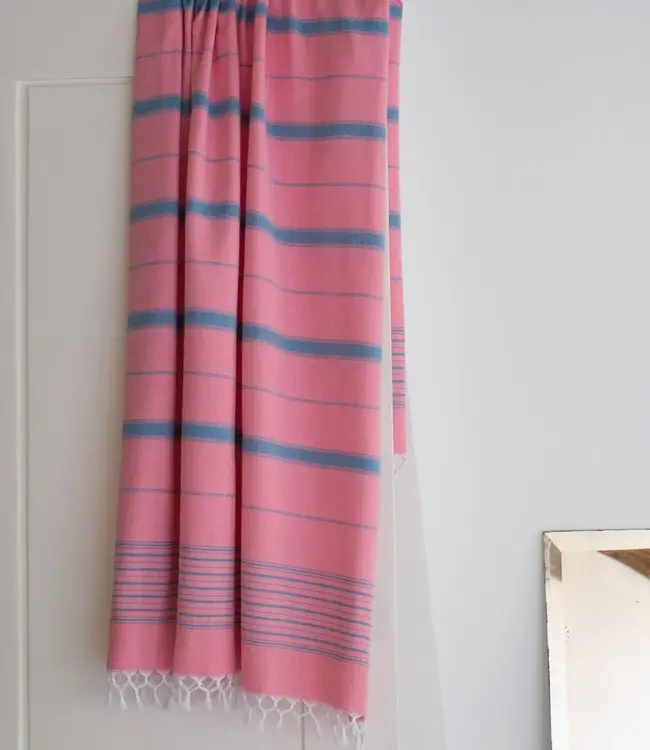 2 kleuren hamamdoek zuurstokroze/oceaanblauw 170x100cm