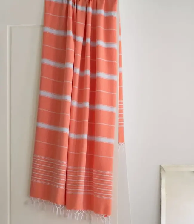 2 kleuren hamamdoek mandarijn/lichtblauw 170x100cm