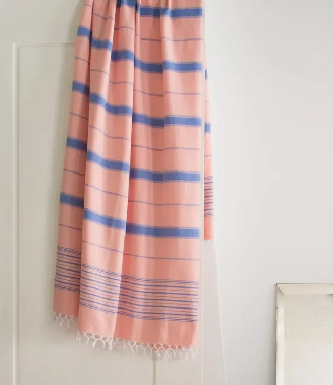 2 kleuren hamamdoek donkerperzik/grieksblauw 170x100cm