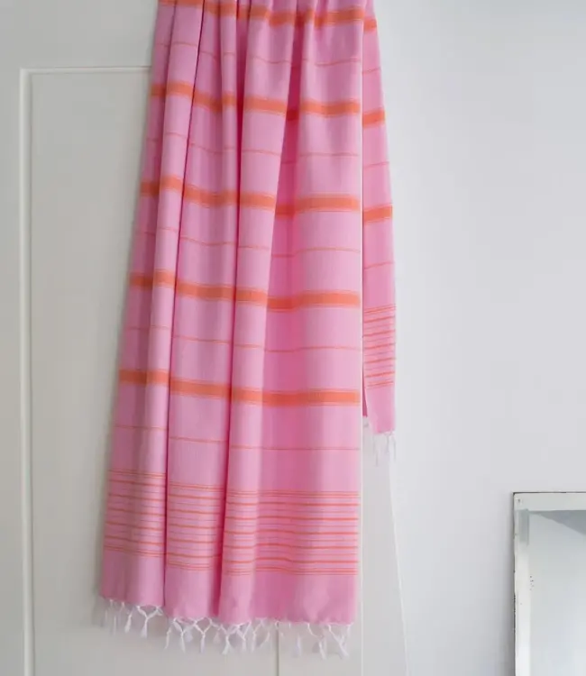 Ottomania 2 kleuren hamamdoek sorbetroze/mandarijn 170x100cm