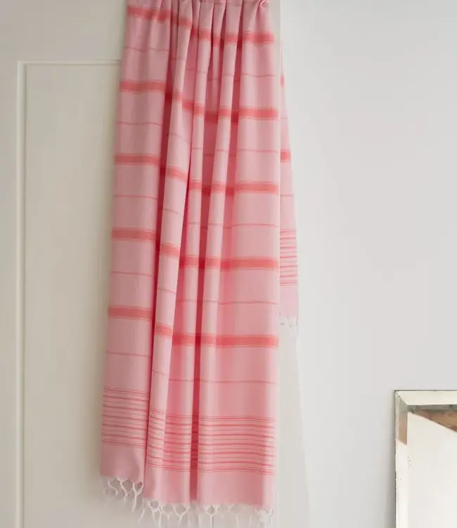2 kleuren hamamdoek poederroze/koraalrood 170x100cm