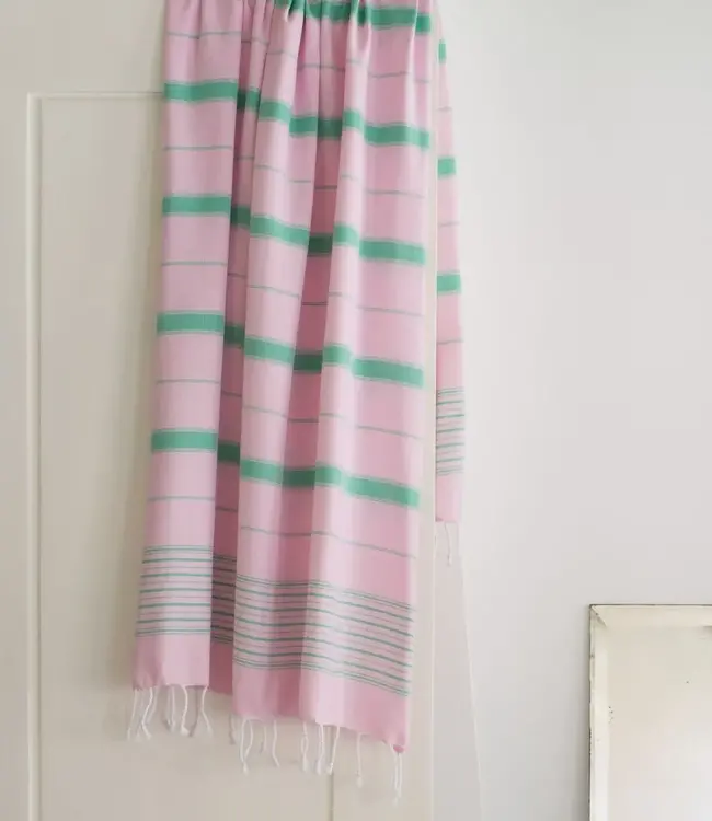 2 kleuren hamamdoek roze/jade 170x100cm