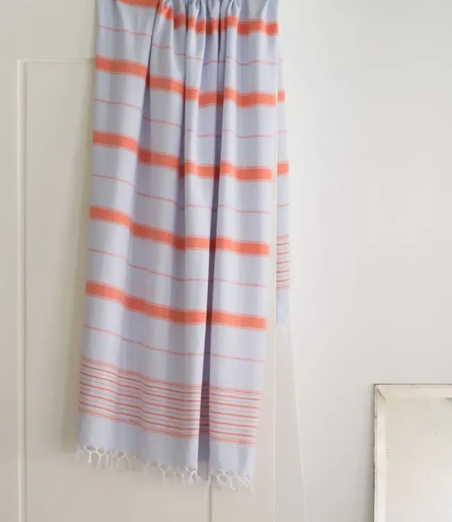 2 kleuren XXL hamamdoek lichtblauw/mandarijn 220x160cm